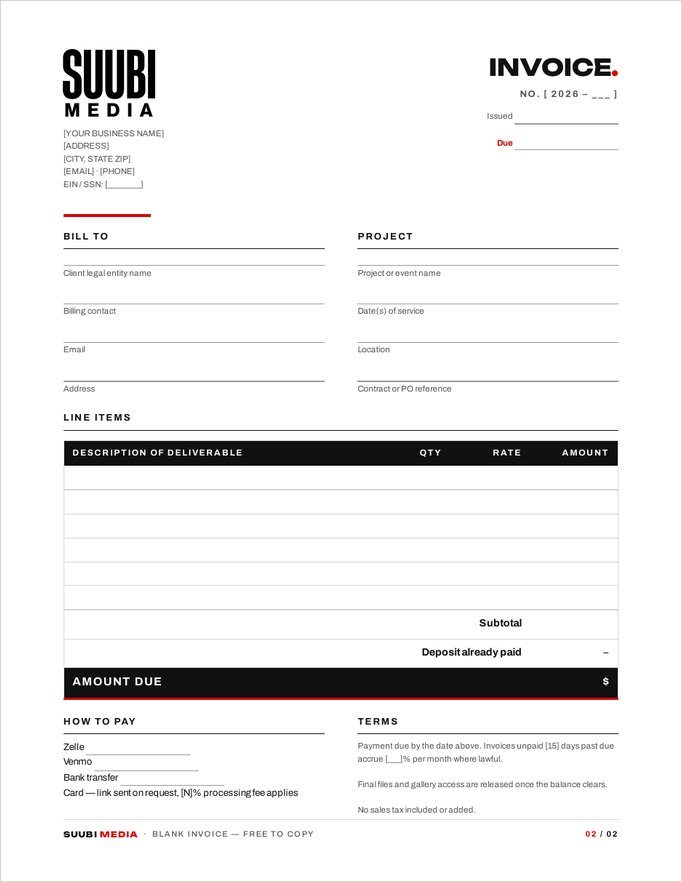 First page of Blank invoice