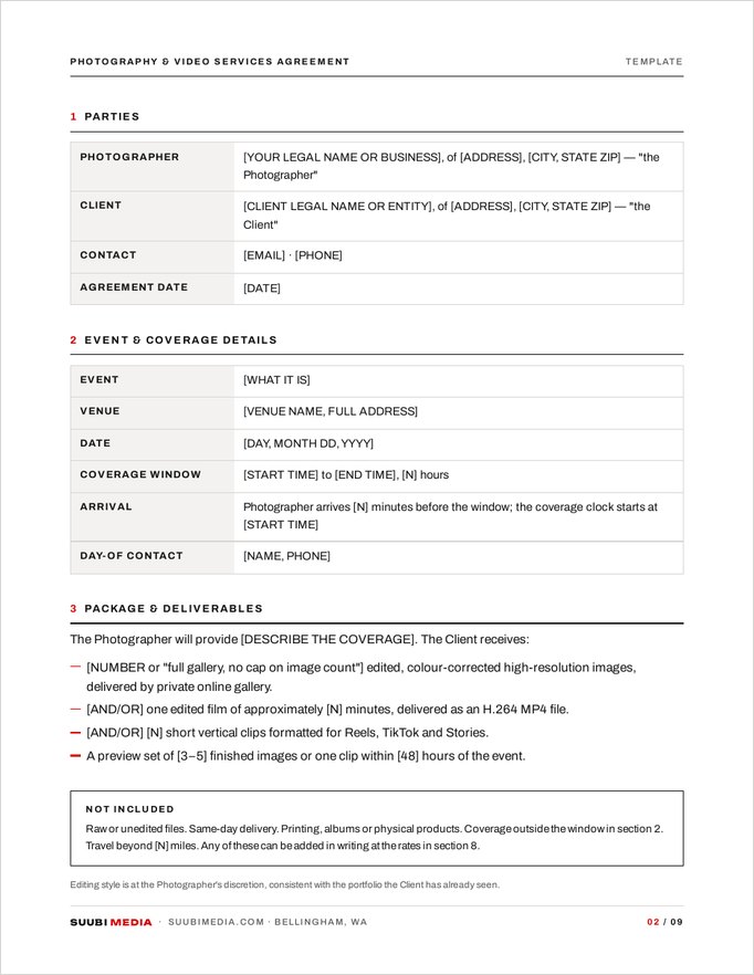 First page of Services agreement