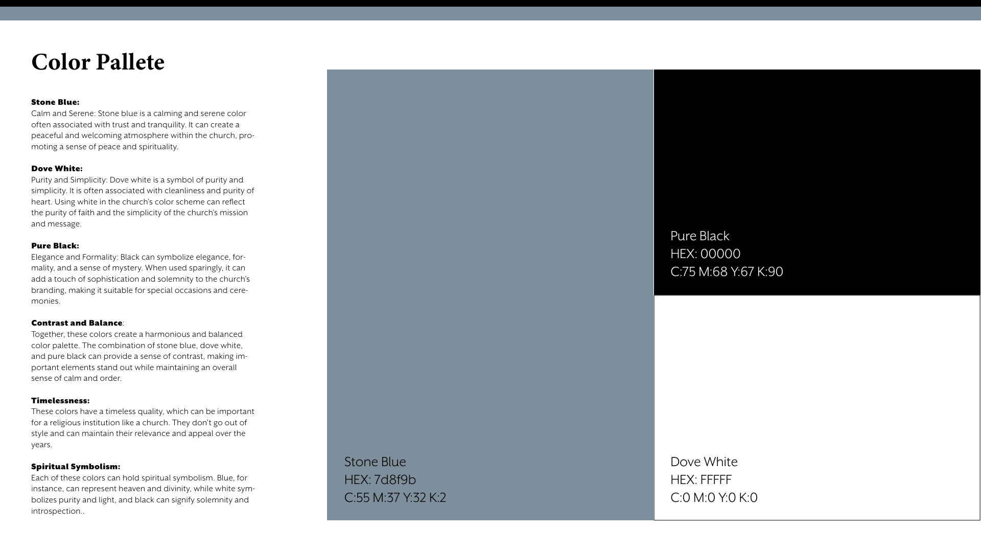 Life Church Bellingham palette showing Stone Blue, Dove White, and Pure Black.