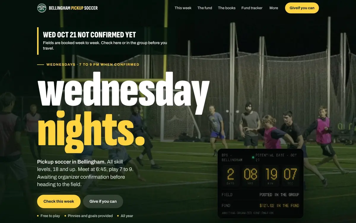 Bellingham Pickup Soccer desktop view