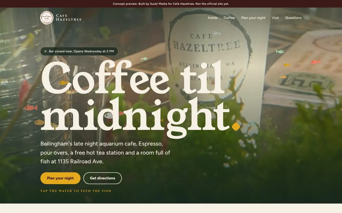 Cafe Hazeltree desktop view