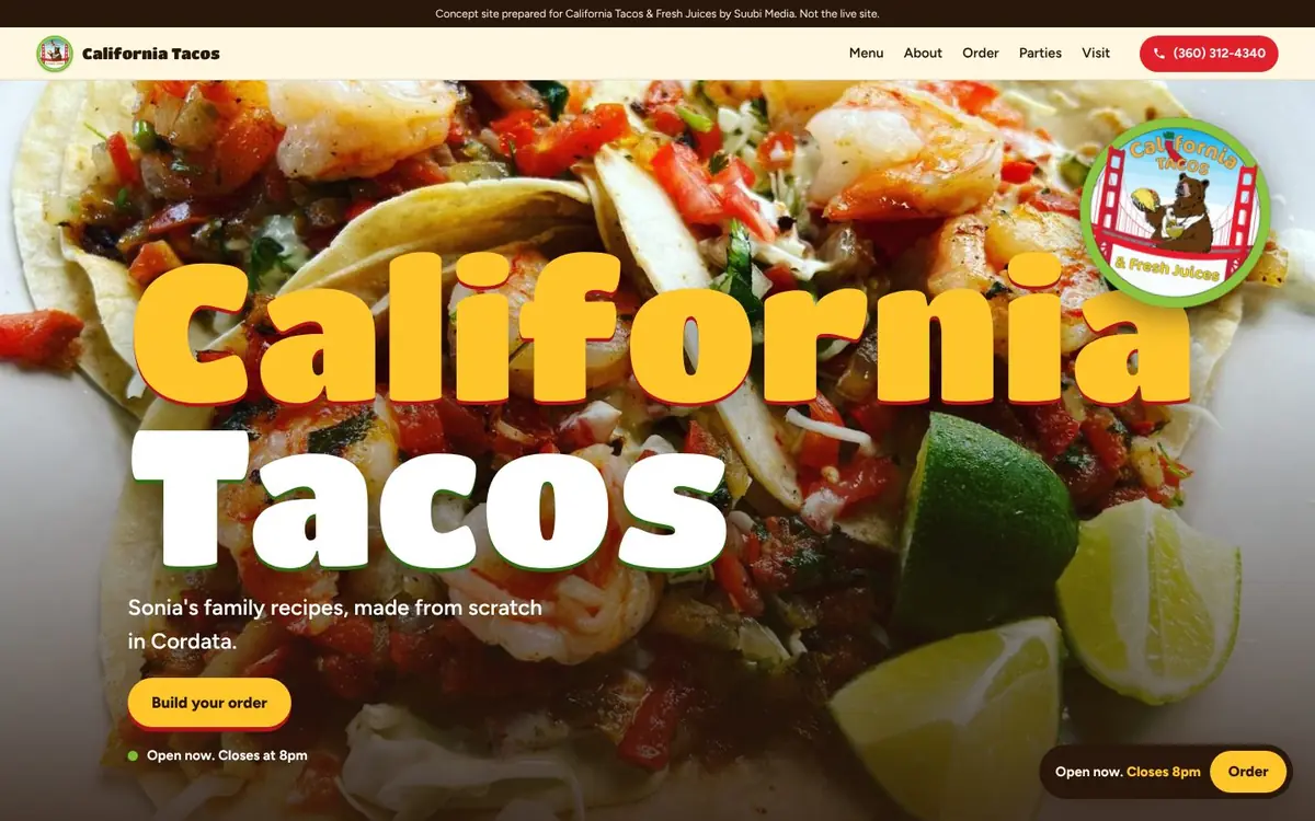 California Tacos and Fresh Juices desktop view