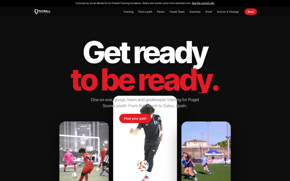 EJ Futball Training Academy desktop view