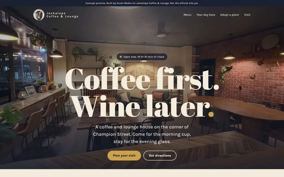 Jackalope Coffee and Lounge desktop view