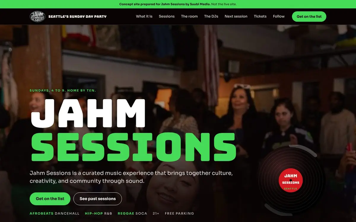 Jahm Sessions desktop view