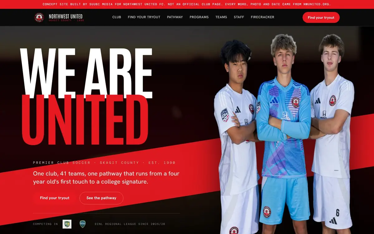 Northwest United FC desktop view