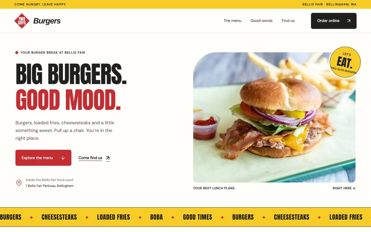 Two Guys Burgers desktop view