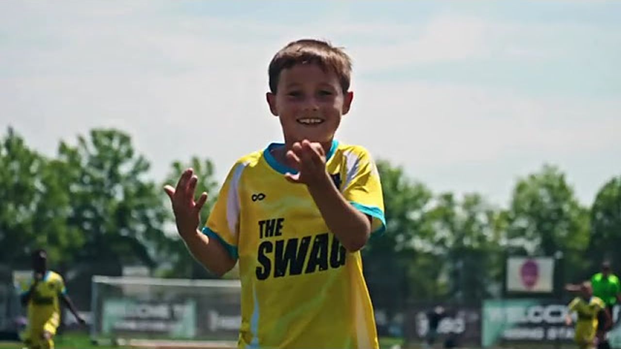 Young player celebrating, from the Rising Stars Cup film